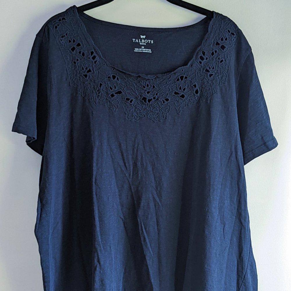 Talbots Navy Blue Embroidered Tee
